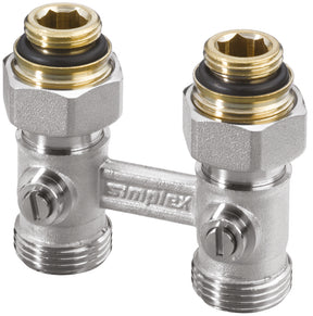 Alva Hahnblock Zweirohr Durchgang 3/4" 50mm, absperrb., mit Nippel 3/4" x 1/2" - ALKHBD3/4.1/2
