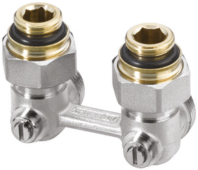 Alva Hahnblock Zweirohr Eck 3/4" 50mm, absperrb., mit Nippel 3/4" x 1/2" - ALKHBE3/4.1/2
