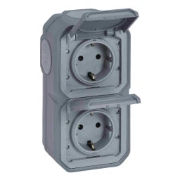 LEGRAND FR AP 2-fach vorverdrah SSDO vertikal St eckklemmen EB, IP44, IK08, Grau  – 069744L