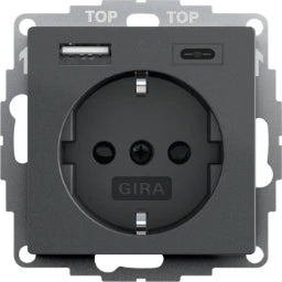 GIRA SCHUKO SH USB-Spannungsvers. 2f Typ A/C System 55 Anthrazit   – 245928