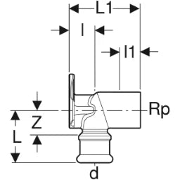 GEBERIT GE Mapress Kupfer Anschlusswinkel 90 Gr. d15mm x Rp1/2, L3,6cm  – 63459