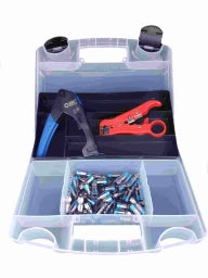 TRIAX Werkzeugkoffer mit Kompressionszange VT 150, Abisolierer KABI, 50 x F-56 CX3 Uni  – 350267