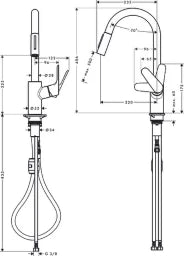 HANSGROHE HG Focus Spültischmischer mit Ausziehbrause, chrom   – 31815000
