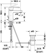 DURAVIT Duravit B.2 EH-Waschtischmischer S mit Zugst.,Höhe 152 Ausladung 100,5mm   – B21010001010