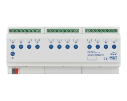 MDT Schaltaktor 12-fach, 12TE, REG, 16/20 A, 230 V AC, C-Last mit Strommessung,200 µF  – AMI-1216.03