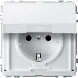 MERTEN SCHUKO-Steckdose mit Klappdeckel, BRS, S teckklemmen, polarweiß, AQUADESIGN  – MEG2310-7219