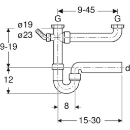 GEBERIT GE Fertigablauf 2teilig, lang d40, G1 1/2 weiss m.Schlauchtuelle   – 152.597.11.1