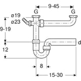 GEBERIT GE Fertigablauf 2teilig, lang d40, G1 1/2 weiss m.Schlauchtuelle   – 152.597.11.1