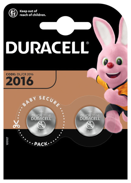 DURACELL Lithium Knopfbatterie 3V CR2016, DL2016, 2er Blister   – 203884