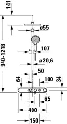 DURAVIT Duravit Duschsystem Shelf 1050 chrom Brausethermostat 400x940x524mm  – TH4382008005