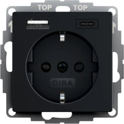 GIRA SCHUKO SH USB-Spannungsvers. 2f Typ A/C System 55 Schwarz m  – 2459005