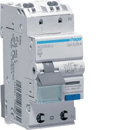 HAGER FI-LS 1P+N 6kA B-6A 30mA A-G QC-QB  – ADS906G