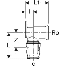 GEBERIT GE PushFit Anschlusswinkel IG Messing 90 Gr. d20mm x Rp1/2, kurz, Messing   – 651.291.00.1