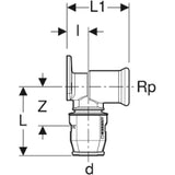 GEBERIT GE PushFit Anschlusswinkel IG Messing 90 Gr. d20mm x Rp1/2, kurz, Messing   – 651.291.00.1