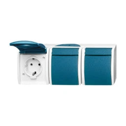 BUSCH-JAEGER FR AP Steckdose 3-fach waagrecht Ocean IP44, grau/blaugrün   – 2CKA002084A0698