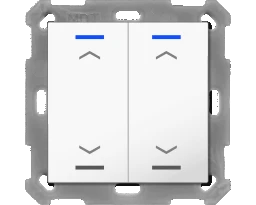 MDT KNX Taster Light 55 2-fach, RGBW, Temper atursensor, Reinweiß glänzend, Jalousie  – BE-TAL55T2.A1