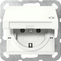 GIRA SCHUKO Steckdose Klappdeckel System 55 reinweiß matt  – 445427