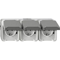 MERTEN SCHUKO-Dreifach-Steckdose, waagerecht an geordnet, lichtgrau, AQUASTAR  – MEG2391-8029