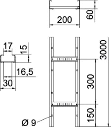 OBO Kabelleiter gelocht, mit VS Sprosse 60x2 00x3000 Stahl bandverzinkt  – 6208538