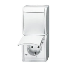 BUSCH-JAEGER FR AP Kombi Schuko/Wechsel Ocean IP44, alpinweiß   – 2CKA001684A0327