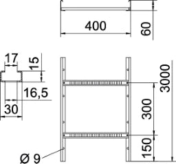 OBO Kabelleiter gelocht, mit VS Sprosse 60x4 00x3000 Stahl bandverzinkt  – 6208544