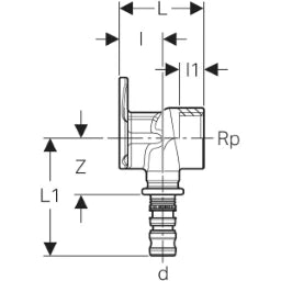 GEBERIT GE Mepla Anschlusswinkel einfach, 90 Gr. d16mm x Rp1/2, L7,8cm   – 601.296.00.5