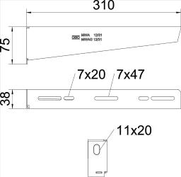 OBO Wand- und Stielausleger mit Befestigungs schraubeM10x25 B310mm Stahl bandverzinkt  – 6424740