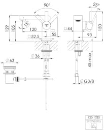 STEINBERG Steinberg WT-Armatur Ausladung 120mm Höhe 105mm, mit Ablaufgarnitur  – 120 1020