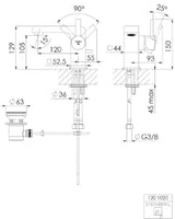 STEINBERG Steinberg WT-Armatur Ausladung 120mm Höhe 105mm, mit Ablaufgarnitur  – 120 1020