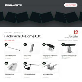 K2 SYSTEMS Montageset Flachdach D-Dome 6.10 – 12 Solarmodule: Lieferumfang Komplettset
