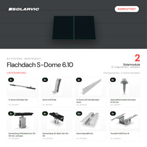 K2 SYSTEMS Montageset Flachdach S-Dome 6.10 – 2 Solarmodule: Lieferumfang Komplettset
